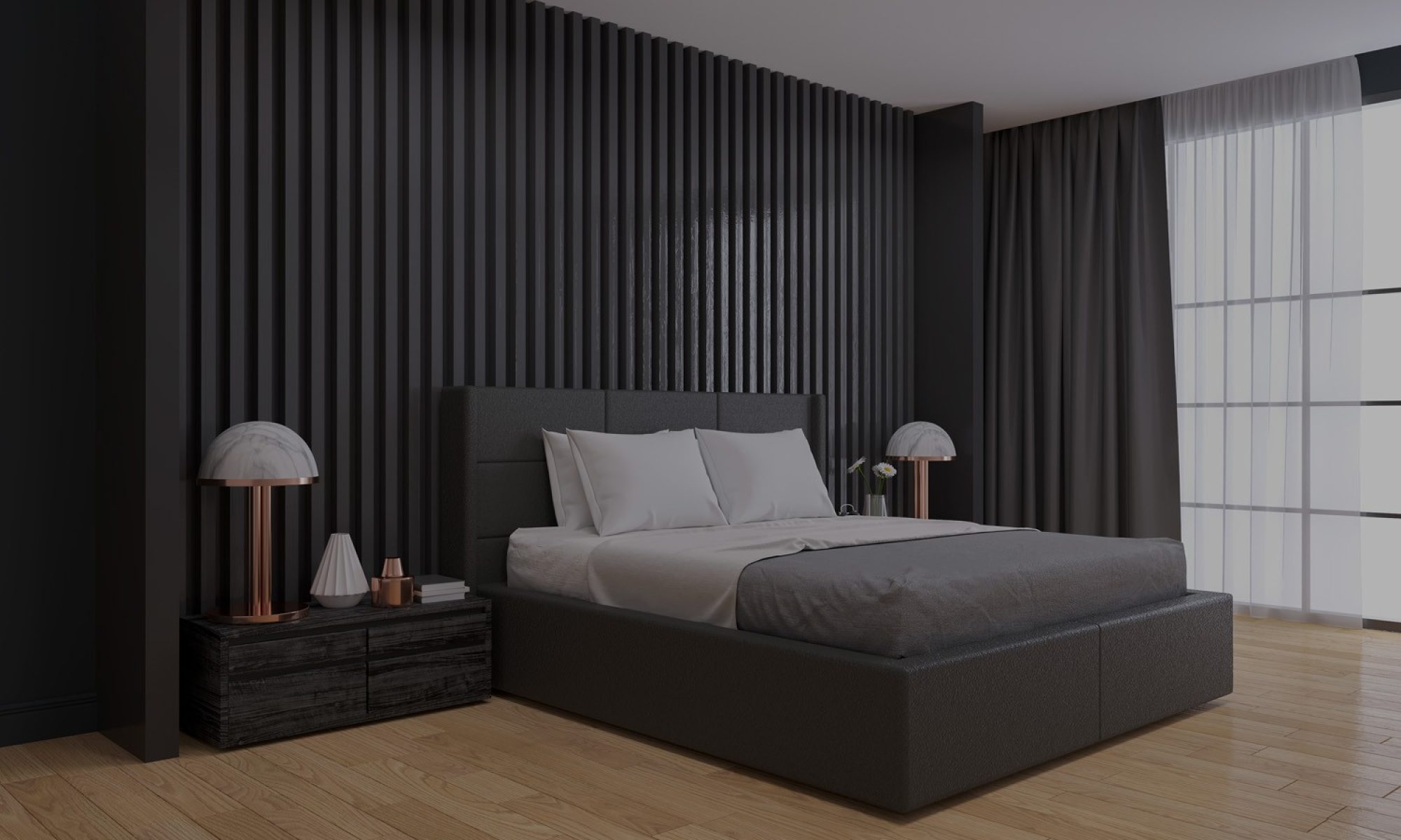 black wall ,Modern  Bedroom interior Design,3d render